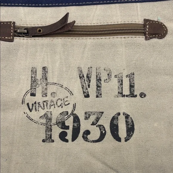 Clea Ray Canvas Satchel Recycled Military Tent with Bicycle Print NWT - Picture 7 of 14